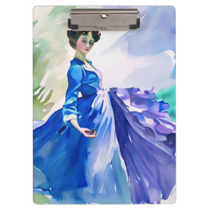 Lady in Blue Dress - Watercolor Painting Clipboard