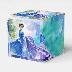 Lady in Blue Dress - Watercolor Painting Favor Box