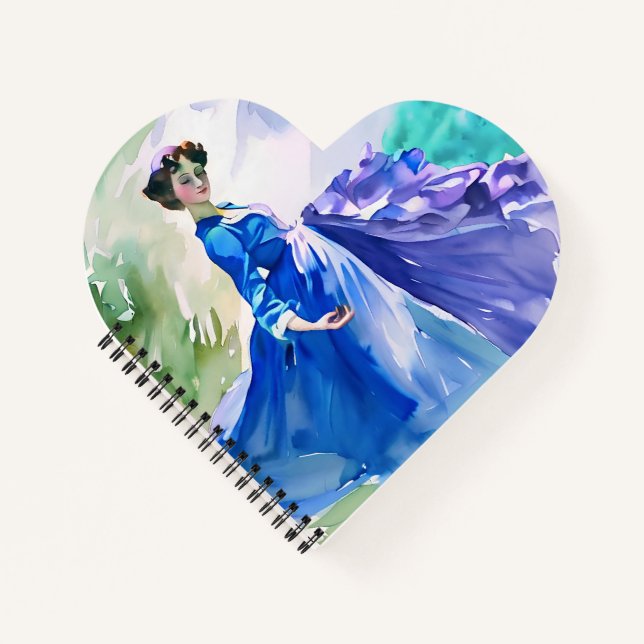 Lady in Blue Dress - Watercolor Painting Notebook (Front)