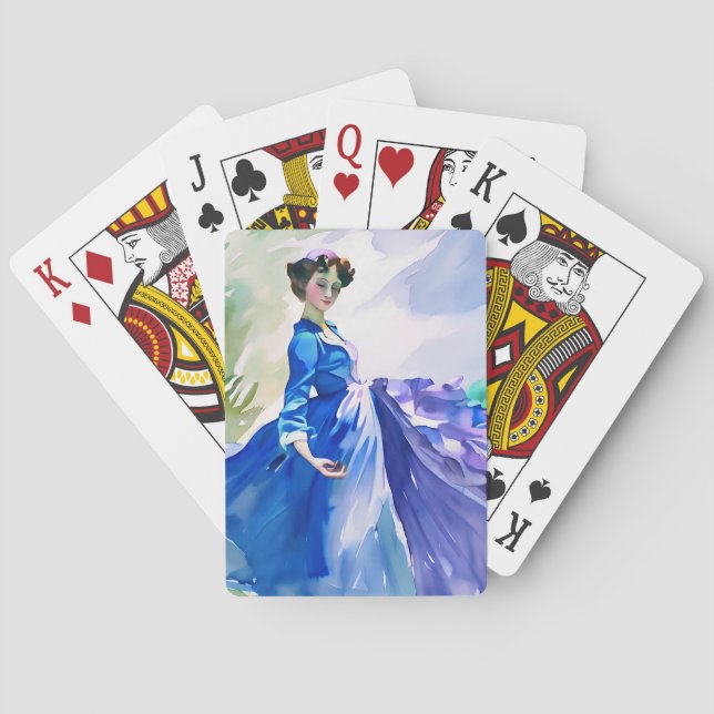 Lady in Blue Dress - Watercolor Painting Playing Cards (Back)