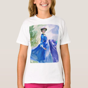 Lady in Blue Dress - Watercolor Painting T-Shirt