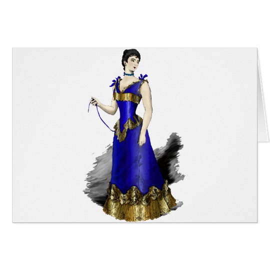Lady in Blue Gold Corset Gown Card