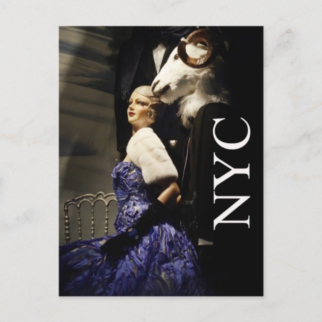 Lady in Blue with Bighorn Sheep Mannequin Postcard (Front)