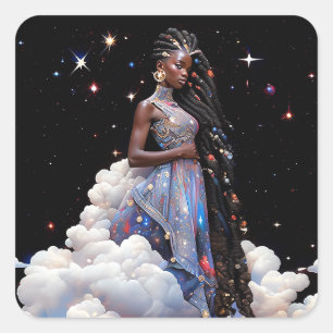 Lady In Clouds African American Art Square Sticker