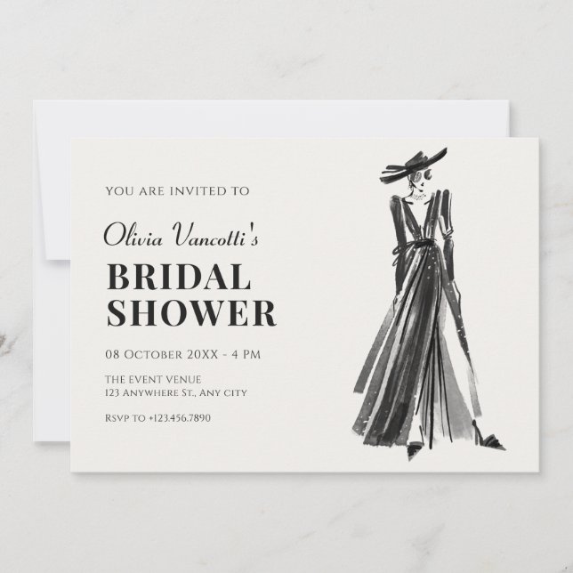 Lady in Elegant Gown bridal shower Invitation (Front)