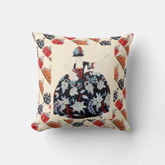 LADY IN FLORAL DRESS ART DECO FASHION COSTUME THROW PILLOW (Front)