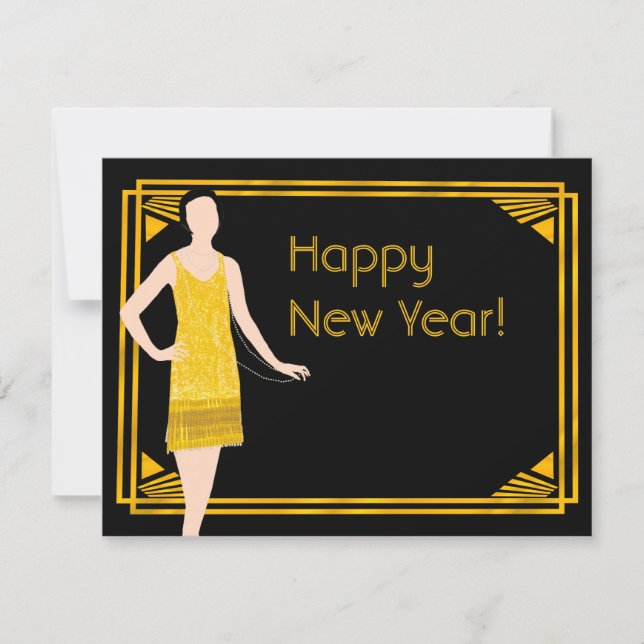 Lady in Gold Roaring 20s Happy New Year Postcard (Front)