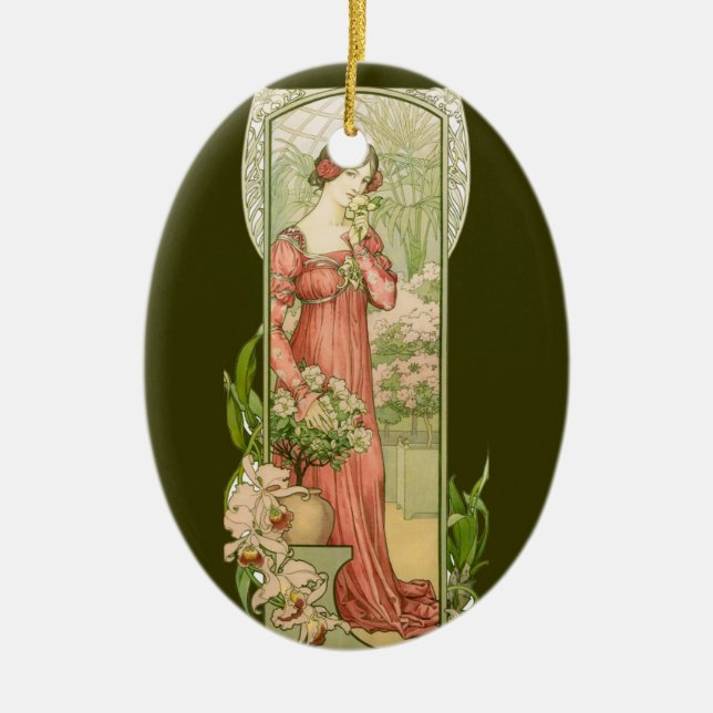 Lady in greenhouse ceramic ornament (Front)