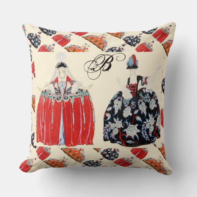 LADY IN RED ART DECO FASHION COSTUME MONOGRAM THROW PILLOW (Front)