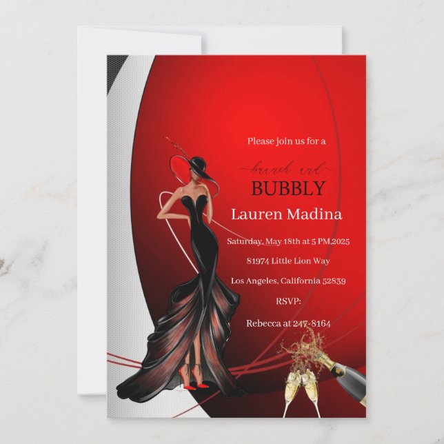 Lady in Red brunch et bulle Invitation (Devant)