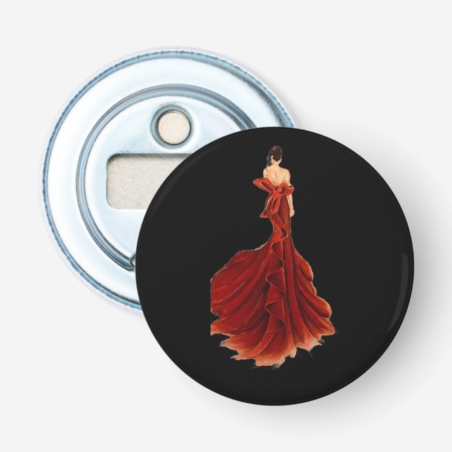 Lady in Red Button Bottle Opener (Front)