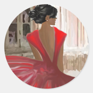 Lady in Red Classic Round Sticker