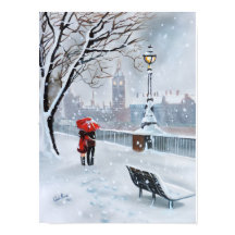 Lady in Red romantic couple snowy London