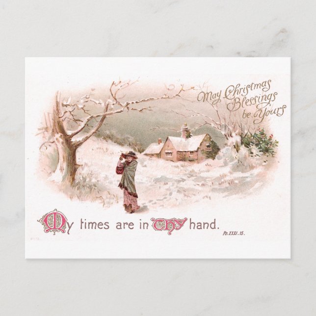 Lady in Snow in Religious Christmas Card (Front)