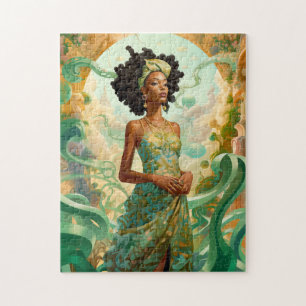 Lady In Surreal World African American Art Jigsaw Puzzle