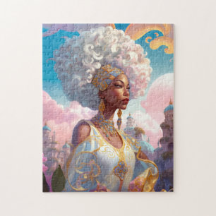 Lady In Surreal World African American Art Jigsaw Puzzle