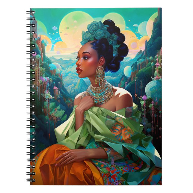 Lady In Surreal World African American Art Notebook (Front)