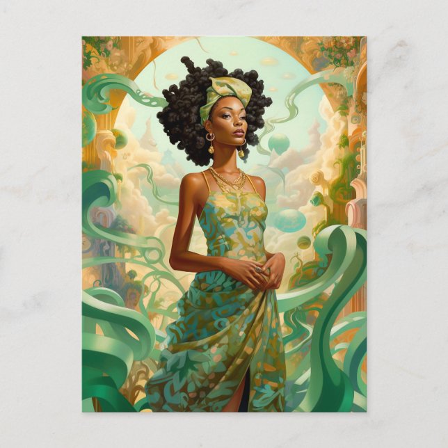 Lady In Surreal World African American Art Postcard (Front)