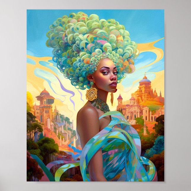 Lady In Surreal World African American Art Poster (Front)