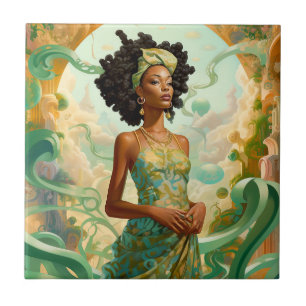 Lady In Surreal World African American Art Tile