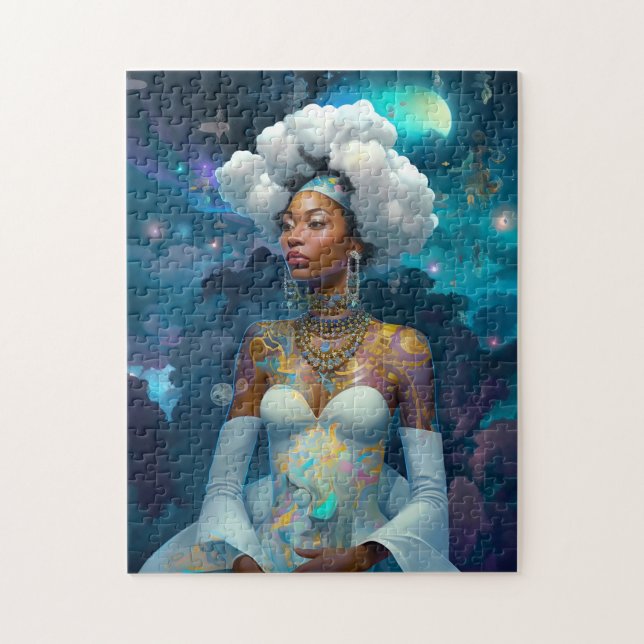 Lady In Surreal World Cosmic African American Art Jigsaw Puzzle (Vertical)