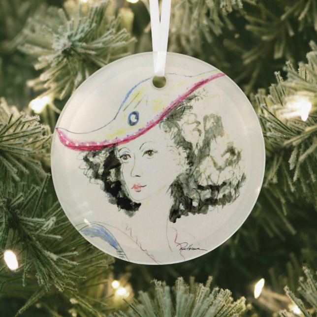 Lady In The Red Hat Glass Ornament (Insitu)