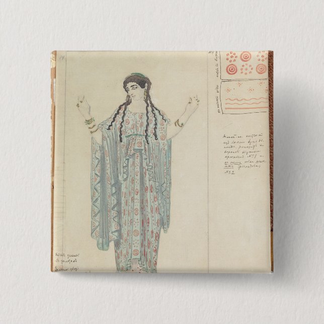 Lady-in-waiting costume design for Hippolytus 2 Inch Square Button (Front)