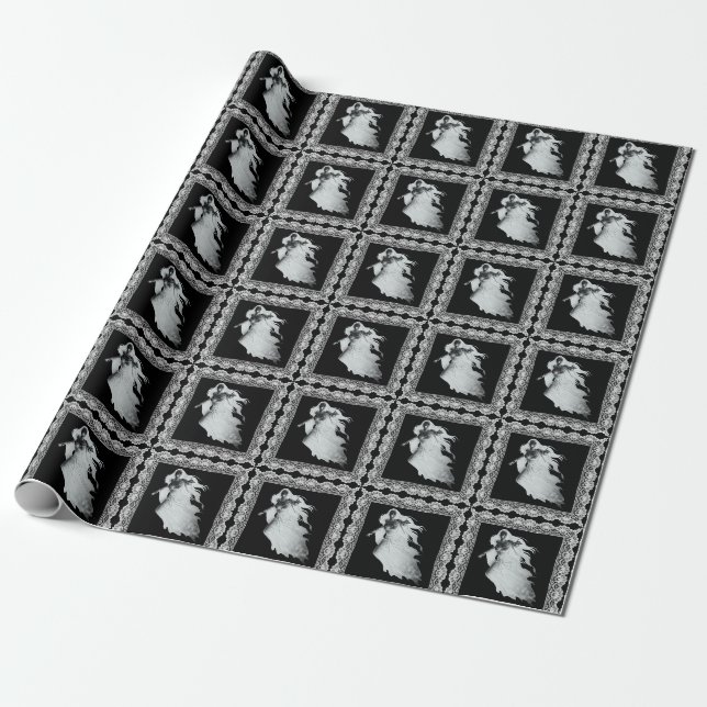 Lady In White Ghost Halloween Wrapping Paper (Unrolled)
