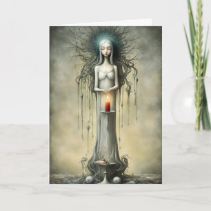 Lady in White with Red Candle Gothic Birthday Card