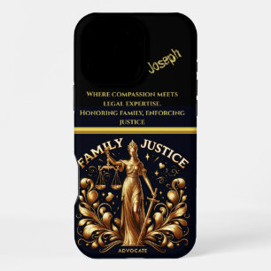 Lady Justice Embodies Family Law Advocacy in Gold iPhone 16 Pro Max Case