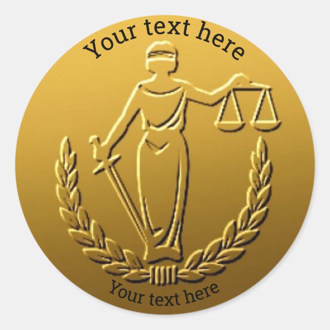 Lady Justice Law Customizable Coin Design #gold10 Classic Round Sticker (Front)
