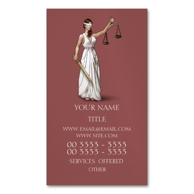 Lady Justice - Marsala Magnetic Business Card (Front Vertical)