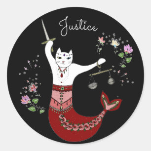 Lady Justice mermaid cat Classic Round Sticker