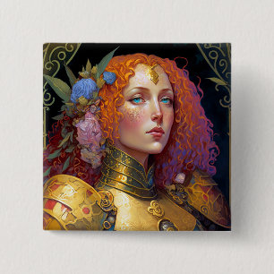 Lady Knight Warrior Armour Fantasy Art 2 Inch Square Button
