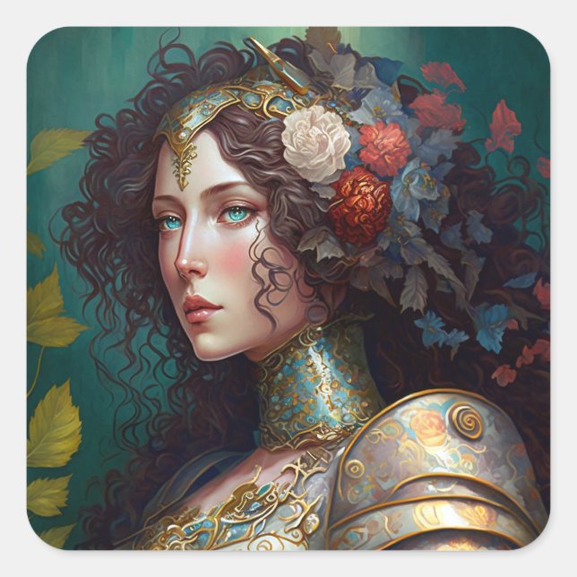 Lady Knight Warrior Armour Fantasy Art Square Sticker (Front)