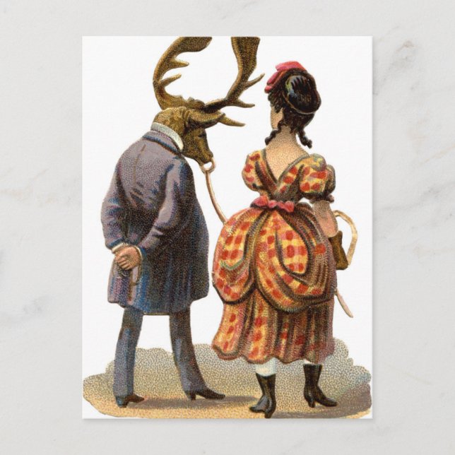 Lady Leading Her Elk-man Postcard (Front)