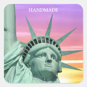 Lady Liberty and Sunrise Handmade Square Sticker