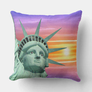 Lady Liberty and Sunrise Throw Pillow