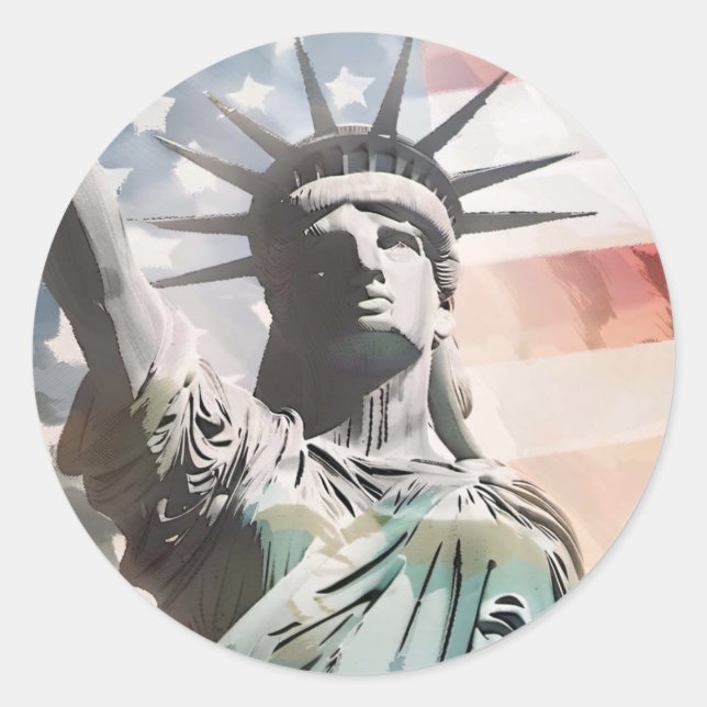 Lady Liberty and the American Flag Classic Round Sticker (Front)