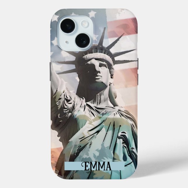 Lady Liberty and the American Flag Custom Name Case-Mate iPhone Case (Back)