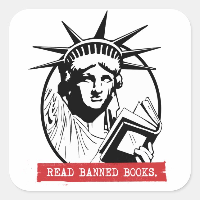 Lady Liberty Read Banned Books Square Sticker (Front)