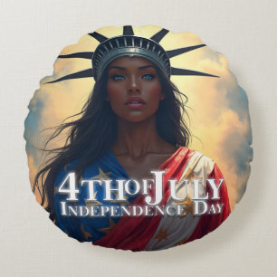 Lady Liberty Reimagined – A New Face of Freedom Round Pillow