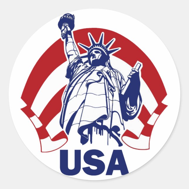 LADY LIBERTY USA CLASSIC ROUND STICKER (Front)
