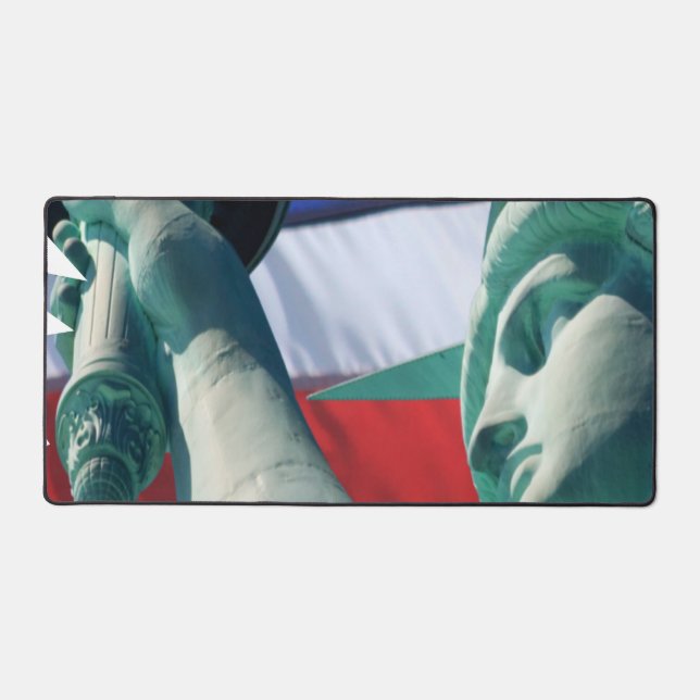 Lady Liberty USA Flag Background Statue of Liberty Desk Mat (Front)