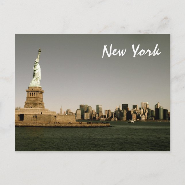 Lady Liberty Watches Over NYC (sepia) Postcard (Front)