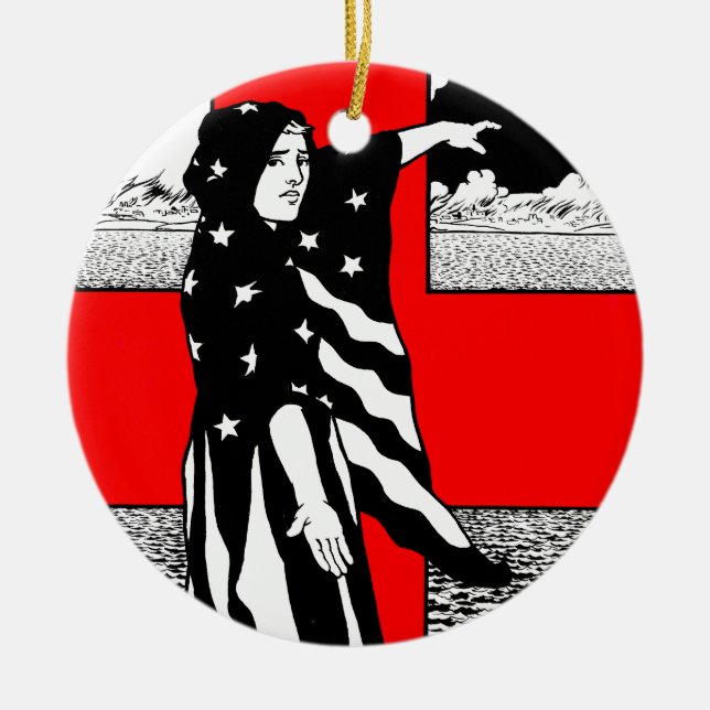 Lady Liberty WWI US Patriotic Poster 1918 Ceramic Ornament (Front)