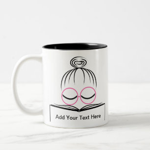 Lady Librarian with Glasses and a Book Two-Tone Coffee Mug