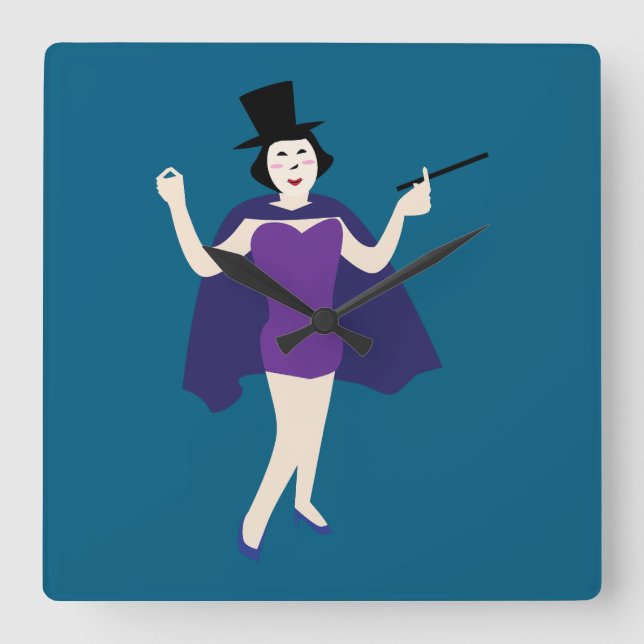 Lady Magician Square Wall Clock (Front)