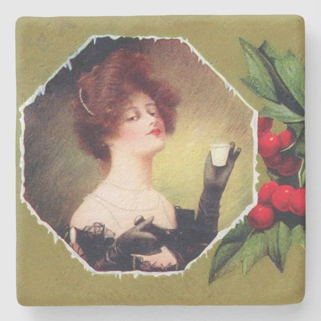 Lady Makes a Toast to Christmas Stone Coaster (Front)