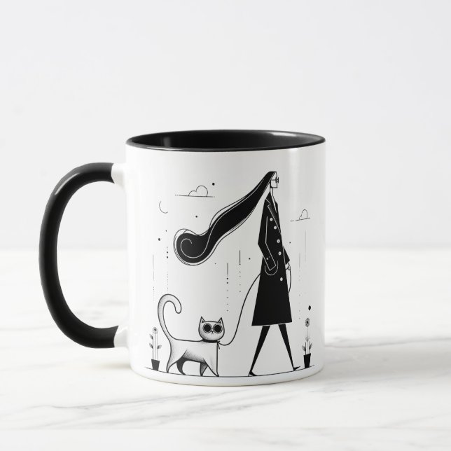 Lady marche son mignon chat Mug (Gauche)